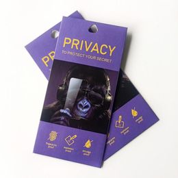 1000PCS Universal Purple Retail Paper Package Bag Box For Smart Phone Privacy Tempered Glass Anti Spy Screen Protector Paper Bags