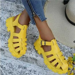 Sandals Womens Shoes 2024 Fashion Single Button Summer Closed Sole Solid Platform Waterproof Compact H240328BUOW