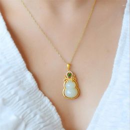 Pendants Hign-end Jade Hollow Gourd Flower Pendant Necklace For Lady Anniversary Accessories Fashion Gold S925 Clavicle