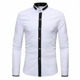 men's White Dr Shirts 2024 Brand Banded Mandarin Collar Shirt Male Lg Sleeve Casual Butt Down Shirt for Men i7h7#