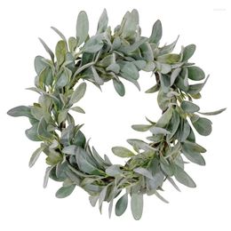 Party Decoration Farmhouse Flocked Lambs Ear Wreath Year Round Everyday Foliage Grapevine With Leaves For Front Door Decor