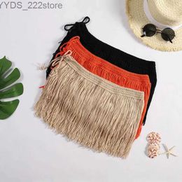 Skirts Skorts Womens Sexy Sheer Hollow Out Beach Maxi Knit Skirt Split Tassels Beachwear Summer Crochet Cover Up Dropshiping Hot Sell yq240328