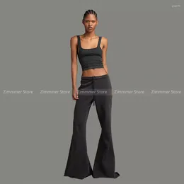 Women's Pants 2024 Autumn And Winter Washed Dark Grey Vest High-waisted Padded Trailing Flared Trousers Sweatpants Female