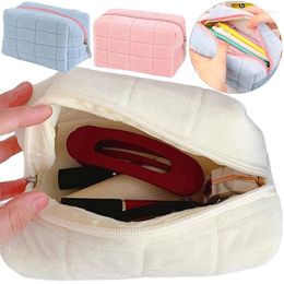 Cosmetic Bags Large Capacity Pink White Blue Plush Makeup Bag Pencil Case Cute Student Storage Soft Multifunctional Organizer