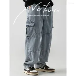 Men's Jeans Hip-hop Baggy Spring And Fall Split Splicing Washed Cargo Fashion Japanese Street Straight Pants Men Clothing