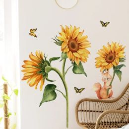 Stickers Sunflower Yellow Butterflies SelfAdhesive Wall Stickers Home Decoration Wall Decor Home Accessories Wallpaper