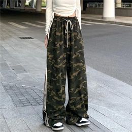 Women's Pants Retro Side Striped Camouflage Overalls Hiphop Spicy Girl Street Elastic Waist Wide Leg Sports Casual For Women