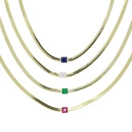 Iced Out Baguette Spare Rainbow Colorful CZ Paved 4MM wide Snake Bone Chain Choker Necklace For Lady Women Jewelry Drop ship2617