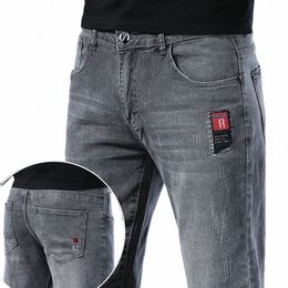 plus Size Men's Denim Jeans Slim Stretch Lg Pants Male Spring Summer Grey Black Classic Pants For Men Trousers m1qc#