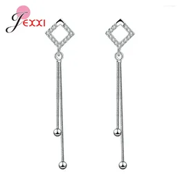Dangle Earrings Style Fashion 925 Sterling Silver Cute Crystal Square Design Solid Beads Long Drop For Women