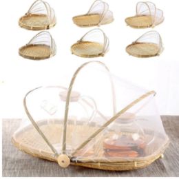 Baskets Bamboo Woven Dustpan Kitchen Mosquitoproof Dustproof Net Cover Dry Goods Drying Basket Vegetable Cover Pastry Fruit Basket