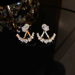 Charm 2 Pairs Exquisite Fashion Zircon Earrings for Women Double Use Style Star Moon Stud Earring Wedding Engagement Jewellery Gifts Y240328