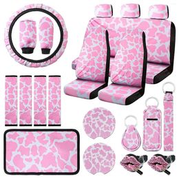 Keychains 22PCS Cow Print Car Seat Cover Kit Steering Wheel Belt Pads Coasters Armrest Pad Headrest