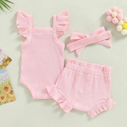 Clothing Sets Born Baby Girls Summer Clothes Set Solid Sleevelesss Ribbed Romper Tops And Shorts With Headband Toddler Outfits