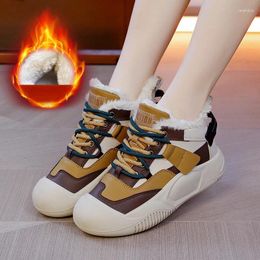 Casual Shoes Winter Sneakers With Fur Women Fashion Colour Blocking Trainers Feminine Comfort Warm Plush Sports Skateboard Lady