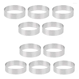 Baking Moulds 10 Pcs Circular Stainless Steel Tart Ring Tower Pie Cake Mould Tools Perforated Mousse