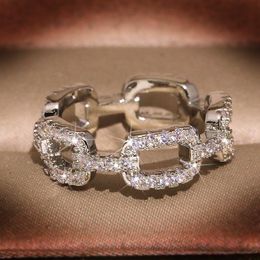 Fashion Wedding Jewellery 100% 925 Sterling Silver Rings Pave White Sapphire CZ Diamond Chain Women Luxury Band Finger Ring RA0996237s