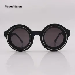 Sunglasses Matte Black Acetate Frame Round Man Women Fashion Retro Punk For Unisex Outdoor UV Protective Eyewear