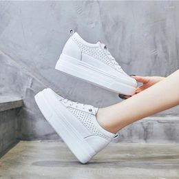 Casual Shoes Women's White 2024 Spring Summer Genuine Leather High Heels Women Chunky Sneakers Female Breathable Shoe