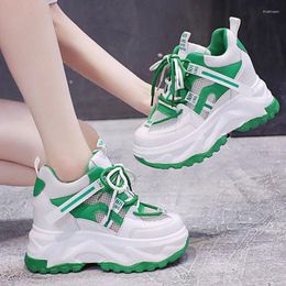 Casual Shoes Breathable Mesh Platform Sneakers Women Autumn Mix Color Hidden Heels Sneaker Woman Lace-up Thick Bottom Vulcanize