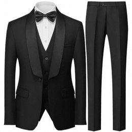 men British Style Slim Suit 3 Piece Set Jacket Vest Pants / Male Busin Gentleman High End Custom Dr Blazers Coat M-5XL f4Kd#