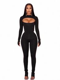 kliou Autumn Casual Women Two Piece Set Solid Cut Out Full Sleeve T-shirts+High Waist Skinny Pants Female Ccise Street Outfits 35sB#