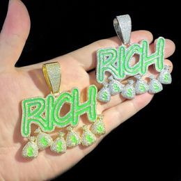 Iced out punk style glowing letter Pendant paved full cubic zircon Rich dollar with long rope chain necklace for men lady boy hi313Z