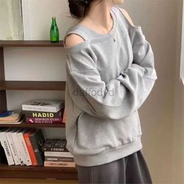 Women's Hoodies Sweatshirts Spring Round Neck Off The Shoulder All-match Casual Sweatshirt Ladies Hollow Out Solid Colour Top Women Oversized Pullover X895 24328