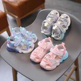 Sandals Childrens sports sandals girls summer outdoor soft baby sports shoes quick drying non slip swimming pool beach sandals Q240328