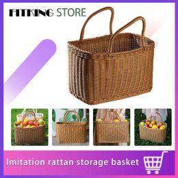 Baskets Ins Wind Picnic Basket Outdoor Spring Outing Rattan Storage Garden Basket Fruit Snack Basket with Handle Home Decoration
