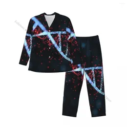 Men's Sleepwear Men Pyjama Sets DNA Lines For Man Shirt Long Sleeve Male Soft Home Loungewear