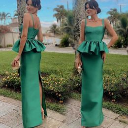 Party Dresses Fashion Sheath Prom Gown Square Neck Spaghetti Strap Satin Ruffle Peplum Backless Women's Temperament Evening Dress