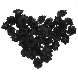 Decorative Flowers 50 Pcs Black Roses Flower For Wedding Artificial Dining Table Silk Bride