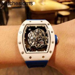 RicharsMill watch Rakish Mechanical cool Wrist watches TV Factory rms055 mens business leisure white ceramic blue tape men's RKKJ 2024 Luxury Style