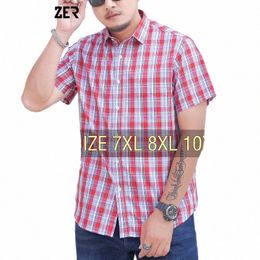 men Shirt Plaid Cott Short Sleeve Summer Red Plus Size 6XL 7XL 8XL 10XL Oversize Formal Dr Casual Designer High Quality X0G0#