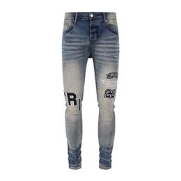 Offamiri Spring/Summer Popular Letter Brand Old Pants Personality Slimt Fit Mens Cow