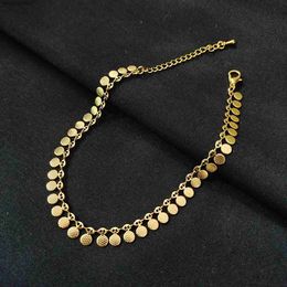 Anklets Charming Round Womens Bracelet 24k Gold Plated Vintage Metal Ankle Bracelet Sparkling Foot JewelryL2403