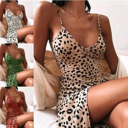 Casual Dresses Summer Style Suspender Slim Sleeveless Spaghetti Strap Dress Leopard Print Fit Women's Elegant Young Fashion