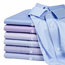 high Stretch Anti-Wrinkle Men's Shirts Lg Sleeve Dr Shirts High Quality Men Slim Fit Social Busin Blouse Striped Shirt f56N#