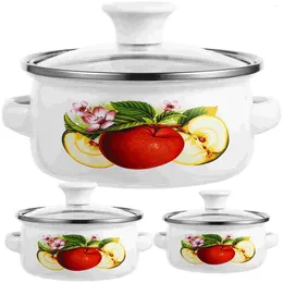 Double Boilers 3 Pcs Enamel Pots Milk Small Soup Pan With Handle Convenient Stockpot Induction Kitchen