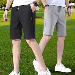 Men's Shorts Ice Silk Quick Drying Drawstring For Loose Elastic Outdoor Beach Sports Casual Business Social Tie Up Pants