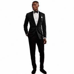 fi Black Suits for Men Elegant Shawl Lapel Single Butt Male Suit Slim 2 Piece Wedding Party Prom Tuxedo Blazer+Pants H1Kf#