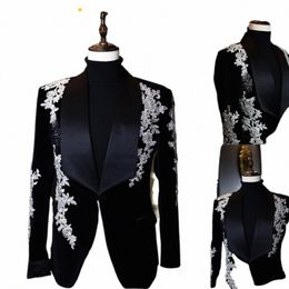 men's Suits Tailored One Piece Veet Blazer One Butt Wide Satin Lapel Beads Appliques Wedding Formal Custom Made Plus Size S5tc#