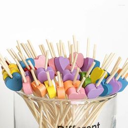 Disposable Flatware Set Of 100 Food Pick Cupcake Fruit Forks Wood Party Dessert Salad Stick Cocktail Skewer Heart Shaped For Wedding Decor