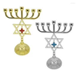 Candle Holders Metal Menorah 7 Branch Vintage Star Pendant Candlestick Religious Supplies 594C