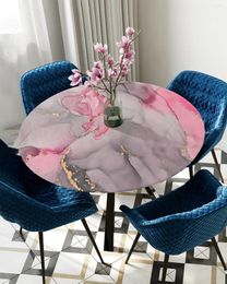 Table Cloth Marble Texture Watercolor Pink Gray Round Tablecloth Elastic Cover Rectangle Waterproof Dining Decoration Accessorie