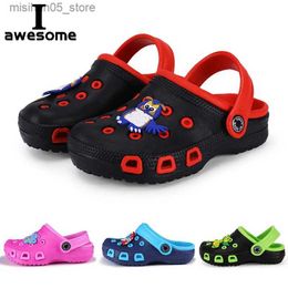 Sandals EUR24-35 Childrens Mule Clogs Childrens Summer Garden Cute Cartoon Shoes Girl Boy Beach Shoes Candy Hole Baby Shoes Sandals Q240328