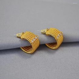 Hoop Earrings Arrival 925 Sterling Silver Multilayer Weave Texture Earring For Women Zircon Trend Golden Gift Drop