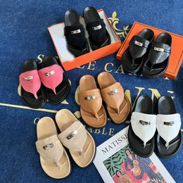 Designers slippers women solid Colours genuine leather suede flats sandals luxury metal embellished slides ladies open-toes sexy beach flip flops