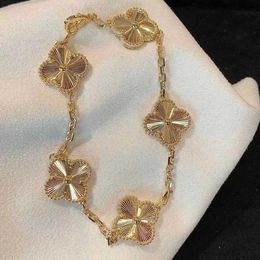 Original by designer V Gold Van Lucky Clover Laser Double sided Thick Plated 18k Rose Bracelet Female Impossible Design jewelry